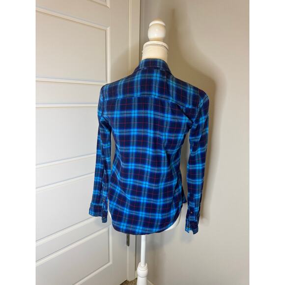 HOLLISTER Size XS Long Sleeve Button Collar Blue Red Plaid Striped Y2K - Picture 4 of 6